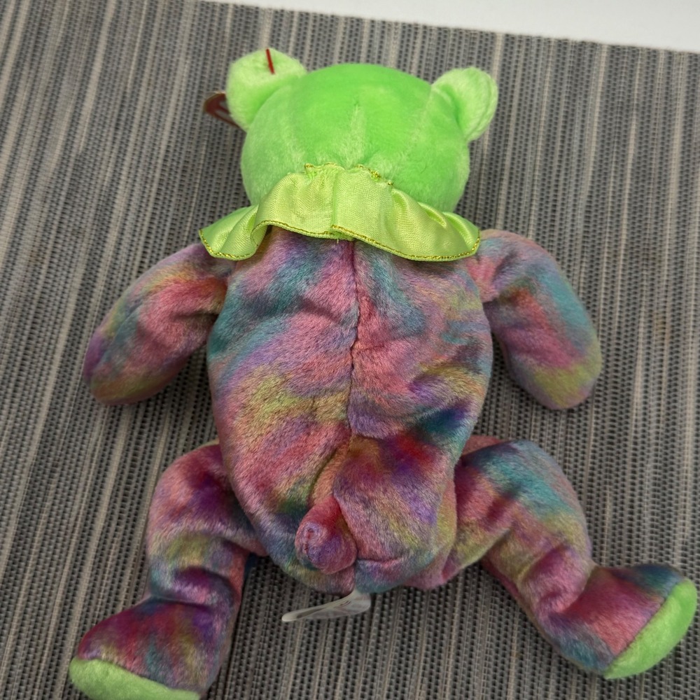 Ty Beanie Baby August Birthday Bear Peridot Birthstone Tie Dye Plush Green 8" - Picture 5 of 5